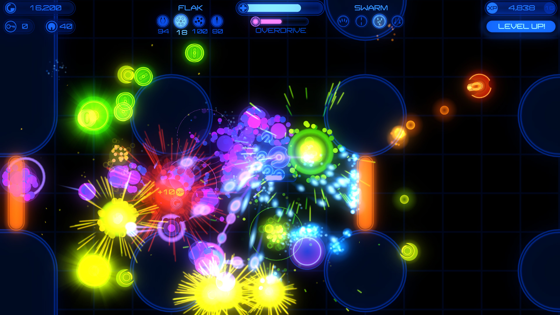 Again, a blue neon maze but now with even more explosions and brighter colours.